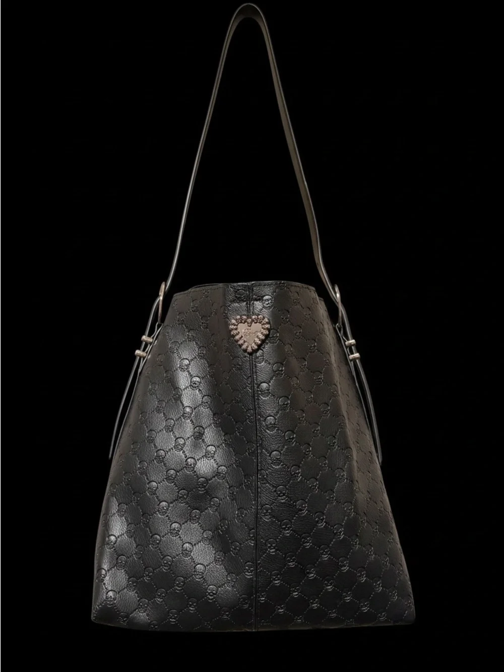 Large Betsey Johnson Black Tote with Heart Accent/ skull detail!
